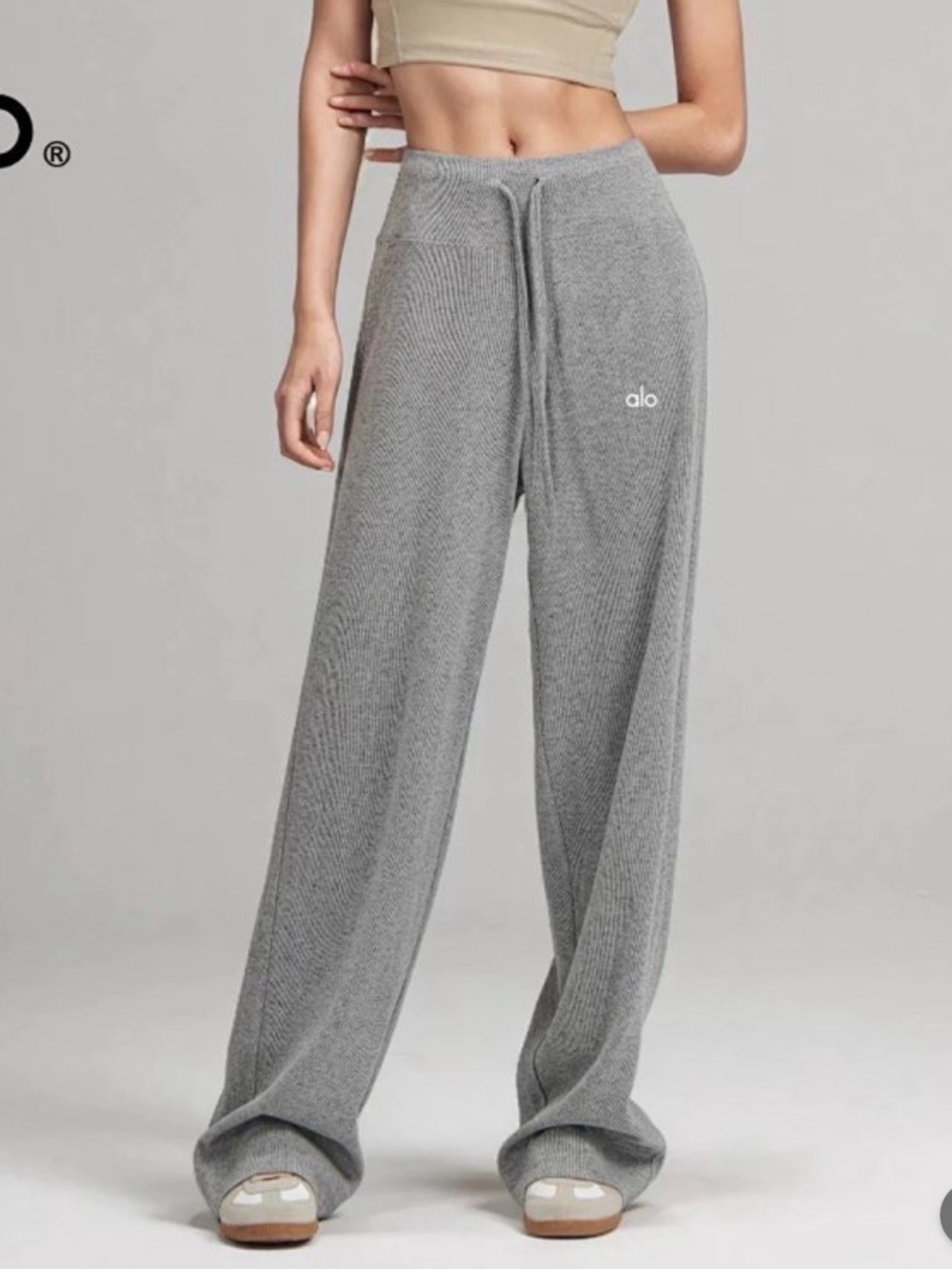 ALO Yoga Wide-Leg Soft Knit Lounge Pants Grey